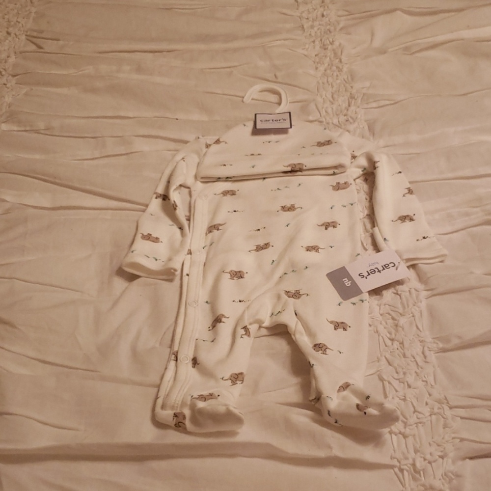 Carter's Baby Elephant One Piece and Cap Set